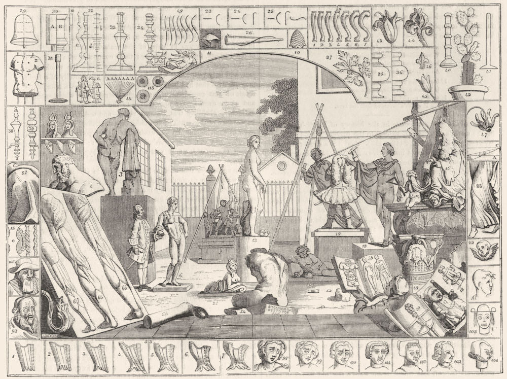 EDUCATION. Drawing Academy 1845 old antique vintage print picture
